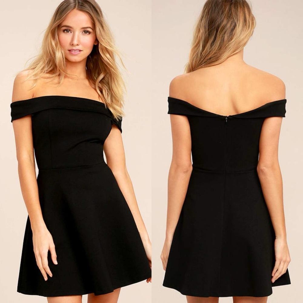 Lulus | Season of Fun Black Off-the-Shoulder Skater Dress